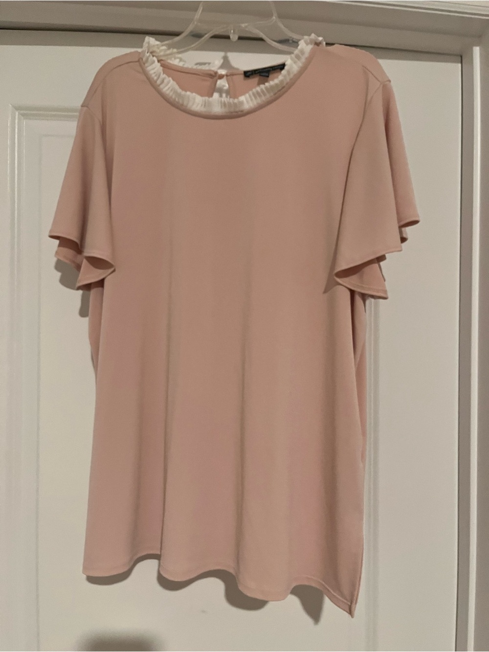 Adrianna Papell Blush Pink Ruffle Collar Flutter Sleeve Top